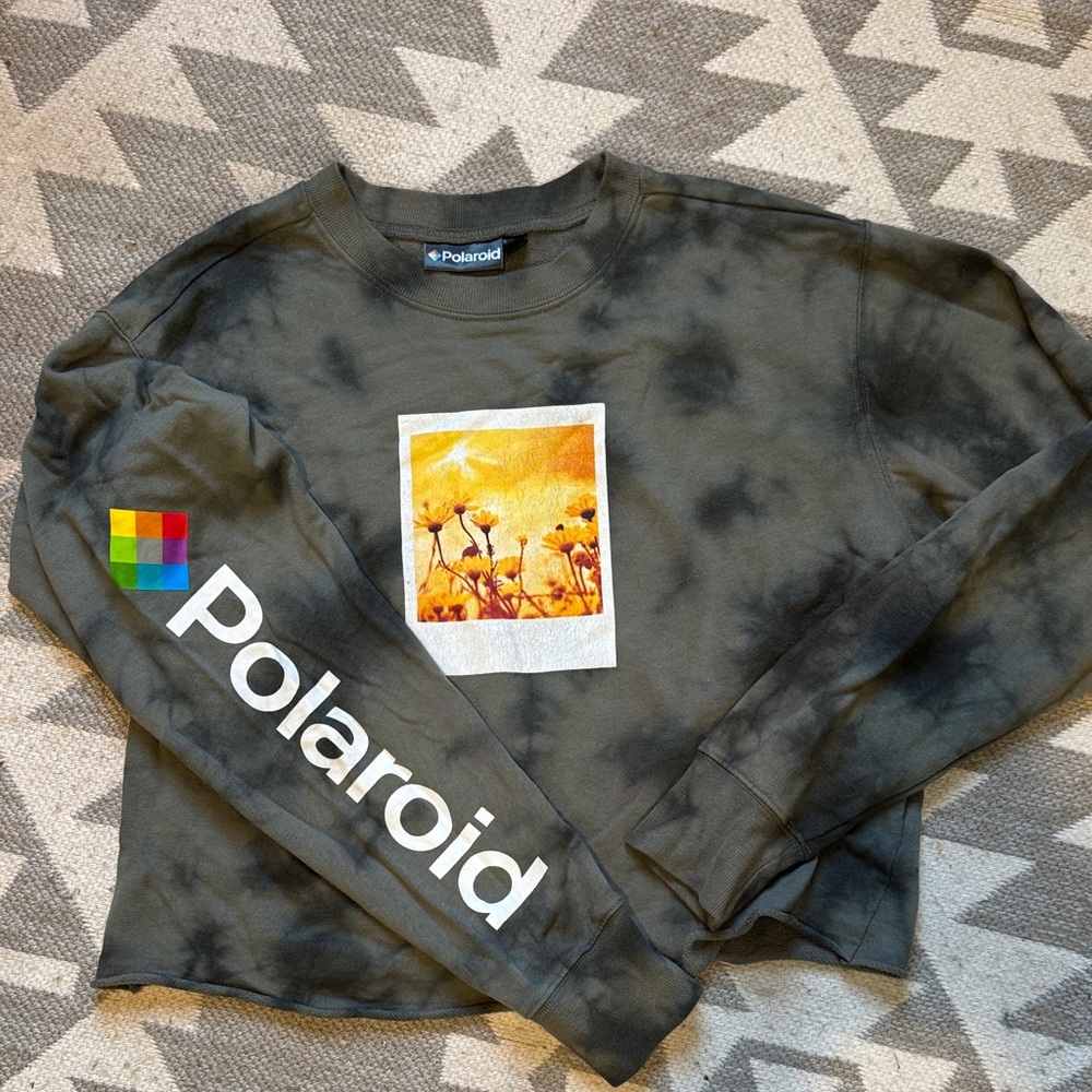 Polaroid Black Tie-Dye Sweatshirt with Floral Graphic